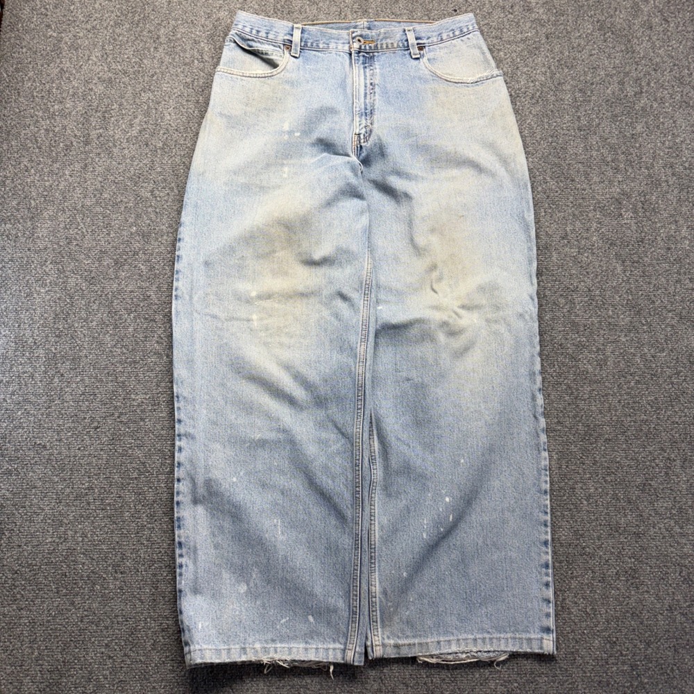 Vintage Levis 595 Baggy Straight Fit Jeans Light Wash Mens 34x36 Distressed 90s